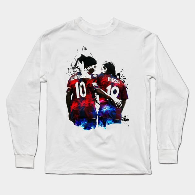 Illustration Messi And Ronaldinho Long Sleeve T-Shirt by ivonlionard